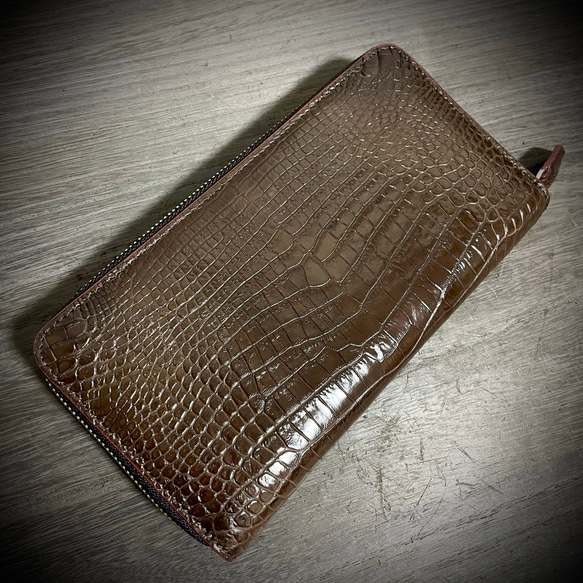 ✨一点物✨クロコ ワニ革 長財布 ホワイト グラデーション 希少 クロコダイル 長財布 白 ホワイト 目地染め バニラ染め 本革