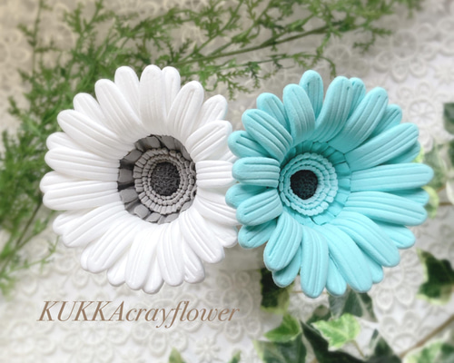 ガーベラ ティファニーブルー ホワイト 2本セット クレイフラワー