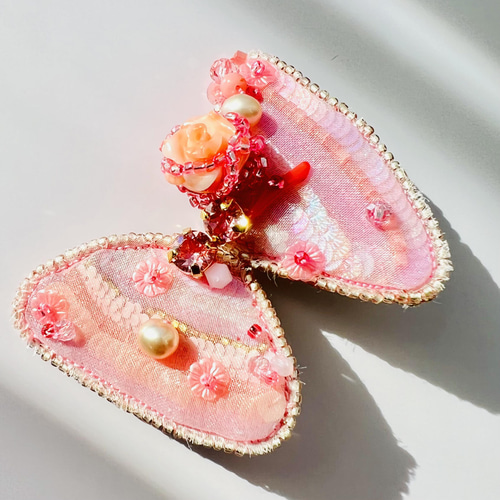 shiho❣️白蝶貝桜モチーフアベンチュリン翡翠ブローチ＆トップ　リング shiho様専用❣️白蝶貝桜モチーフアベンチュリン翡翠ブローチ