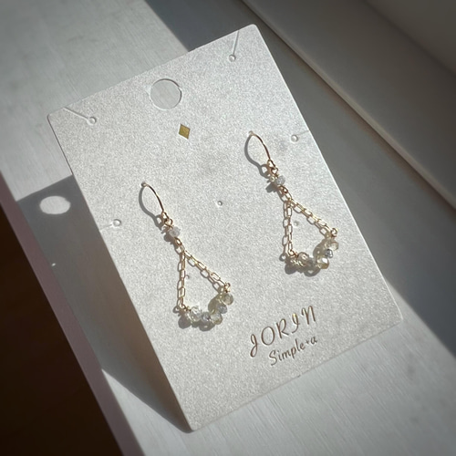 14KGF】 レア！天然ジルコン×ダイヤモンドのシャンデリアピアス