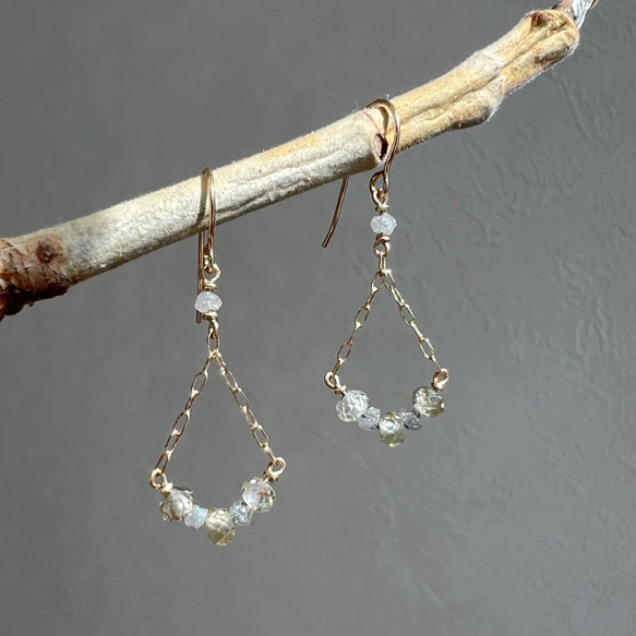 ジルコンのシャンデリアピアス 14KGF】 レア！天然ジルコン×ダイヤモンドのシャンデリアピアス