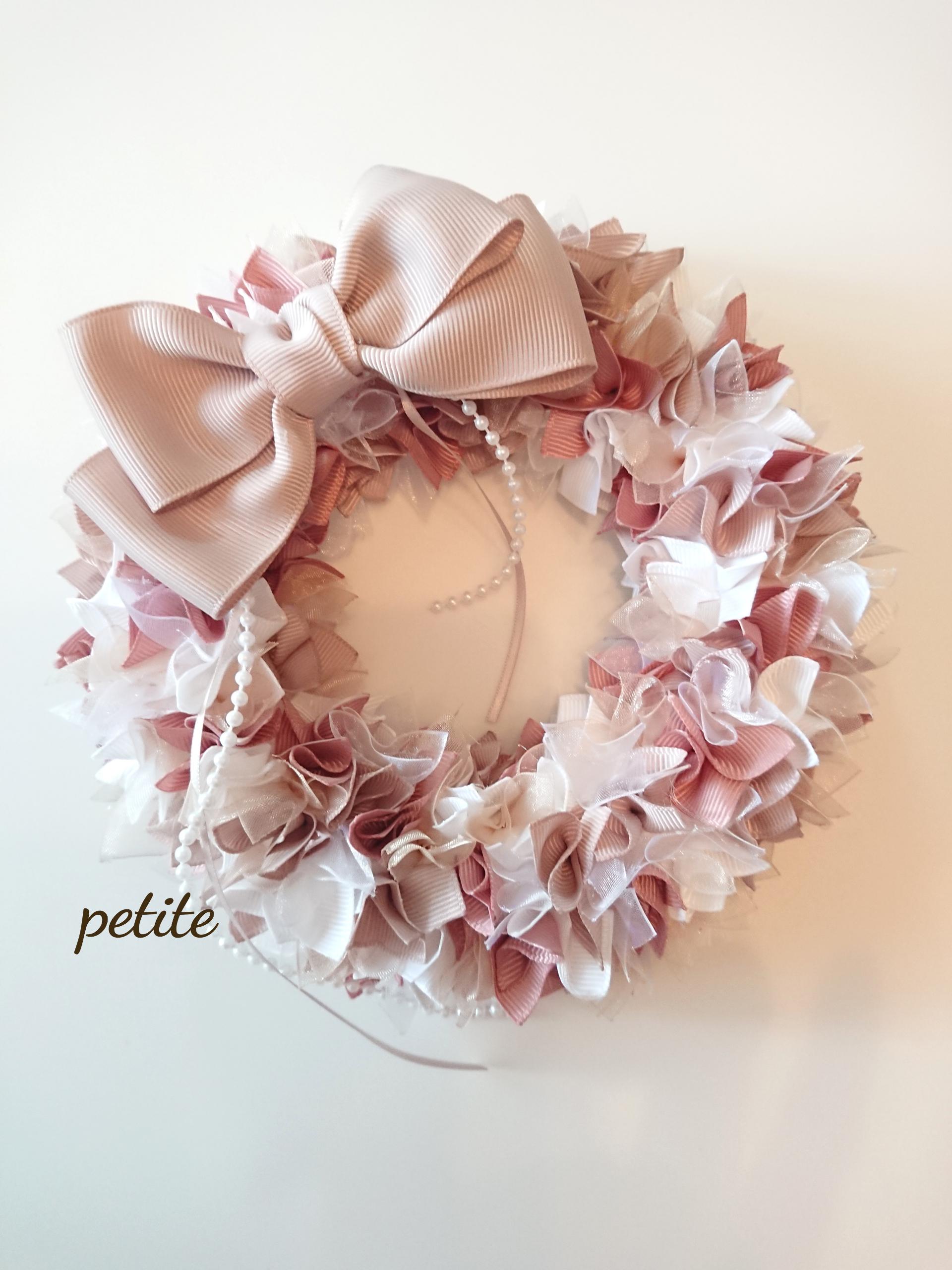 リボンリース・ペールピンク ホワイト リボン飾り リース petite