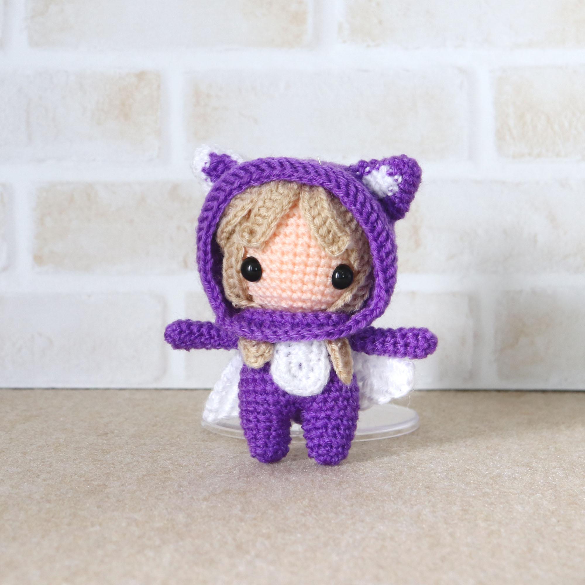 ゆるっとなあみぐるみ：紫色のキツネ着ぐるみ天使ちゃん。天使ちゃんの