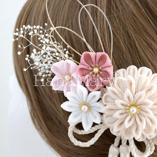 つまみ細工髪飾り 花飾り 紐　ロープアレンジ　水引　 卒業式 成人式 七五三 つまみ細工髪飾り 花飾り 紐ロープアレンジ水引 卒業式 成人式 七五三