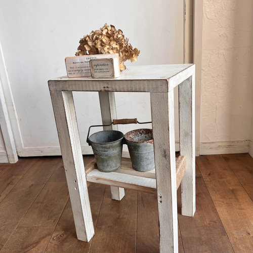 アンティーク調 サイドテーブル　花台 二段　インテリア シャビーシック シャビー ハンドメイド サイドテーブル シャビーシックインテリア アンティーク