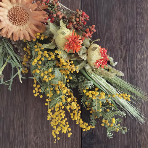 ミモザと羊の角 斜め掛けにもできるスワッグ スワッグ 花番 HANATUGAI