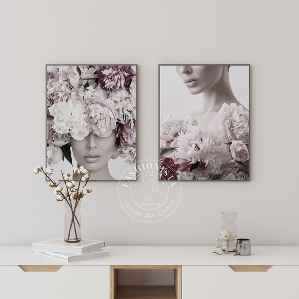 エレガント Flowers lady / インテリアポスター 海外アート 2 枚セット / 2845 1枚目の画像