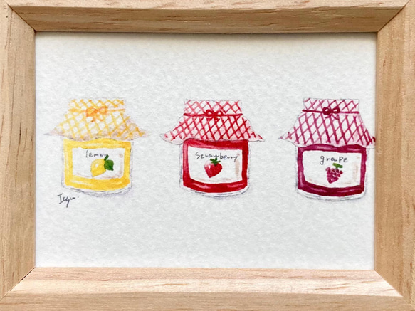 透明水彩画「jam」北欧イラスト　ミニ額　プチギフト  キッチン雑貨　キッチン小物　目玉焼き　卵　タマゴ　玉子 4枚目の画像