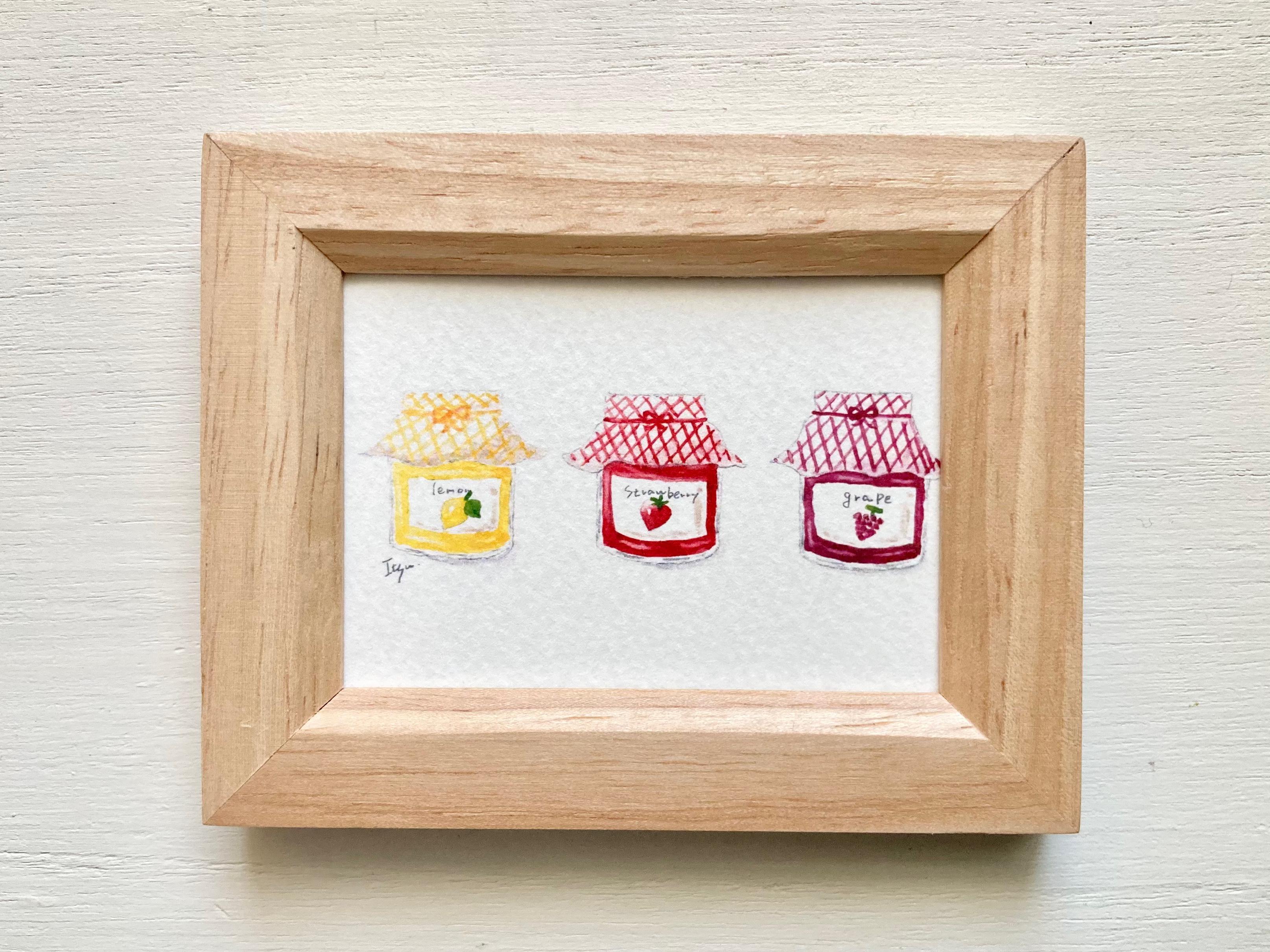 透明水彩画「jam」北欧イラスト ミニ額 プチギフト キッチン雑貨