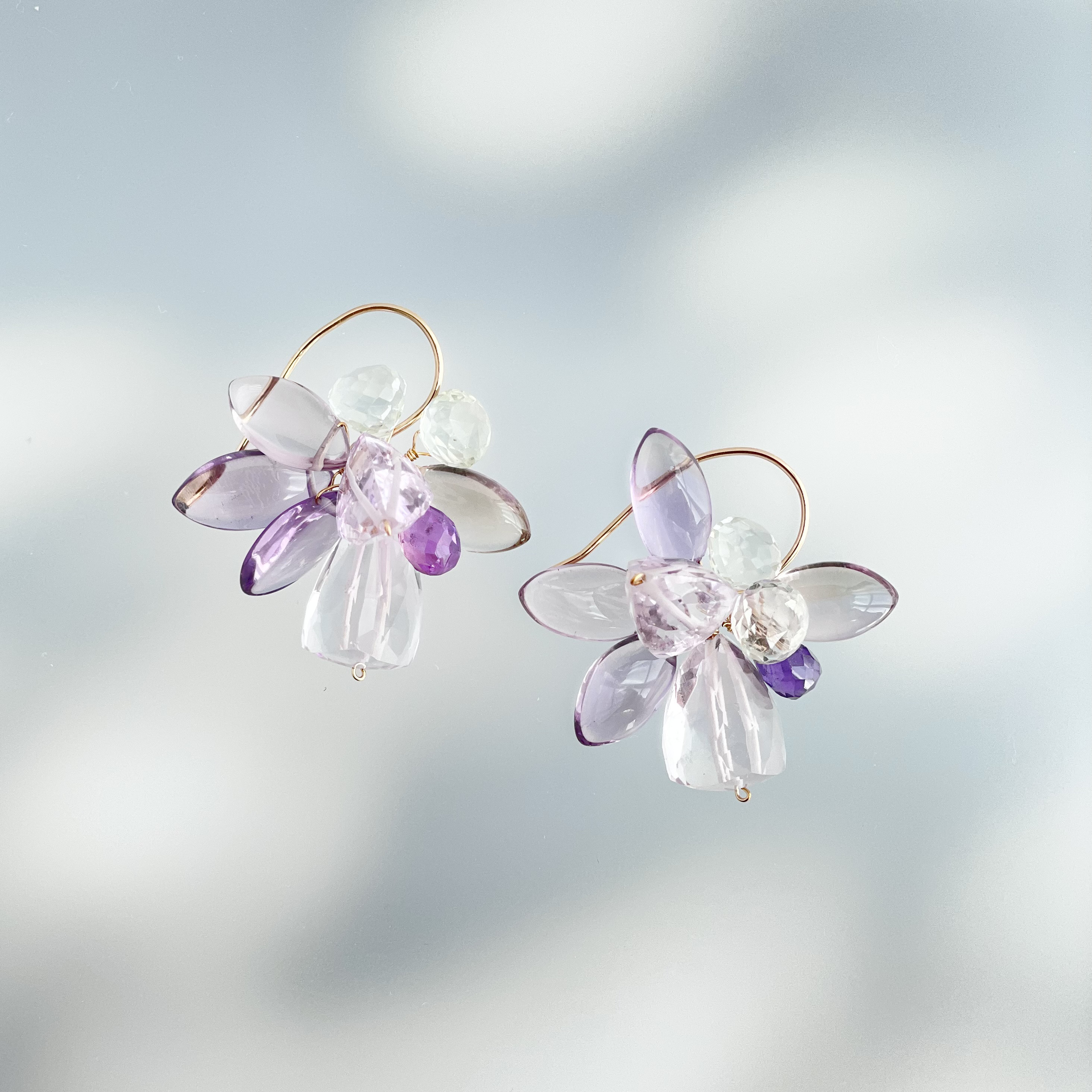 14kgf Amethyst & Quartz ピアス / イヤリング