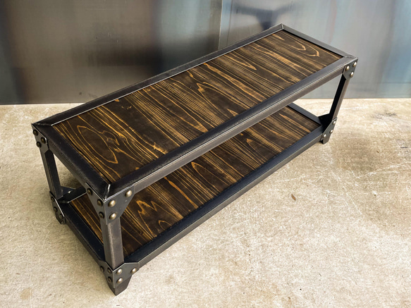 アイアンリベットラック［木板］インダストリアル 植物棚 シェルフ