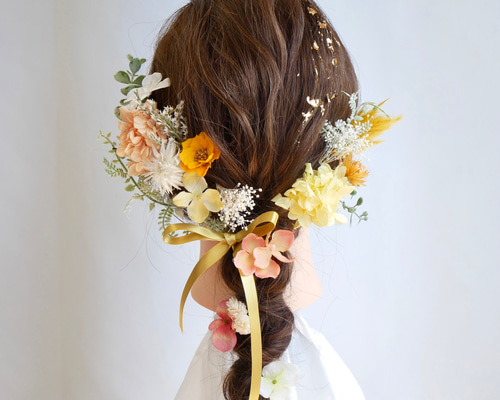 アンスリウムとモカラの髪飾り 成人式 卒業式 ウェディング 個性的 オレンジ アンスリウムとモカラの髪飾り 成人式 卒業式 ウェディング 個性