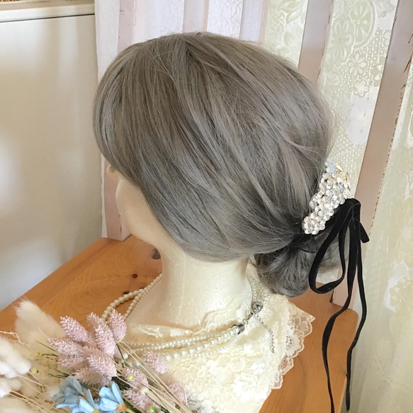 【一点ものティアラ♡】バックヘア用　ビンテージガラス　ヘッドドレス　ウエディング　ブライダル　結婚式394 2枚目の画像