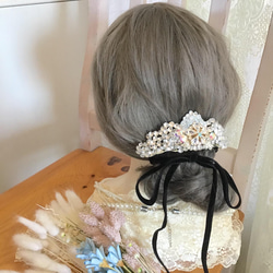 【一点ものティアラ♡】バックヘア用　ビンテージガラス　ヘッドドレス　ウエディング　ブライダル　結婚式394 6枚目の画像