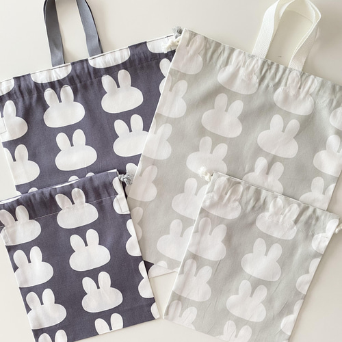 シンプルで可愛い♡ウサギ柄巾着袋2点セット 体操服袋・お着替え