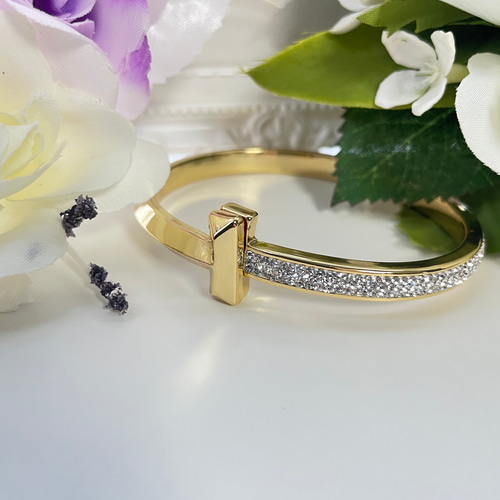 Tデザイン バングル ブレスレット swarovski グルーデコ ブレスレット 