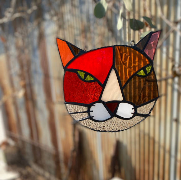 　猫図鑑【ハチワレ赤】⚫︎猫の日2023《猫サンキャッチャー》ステンドグラス 1枚目の画像