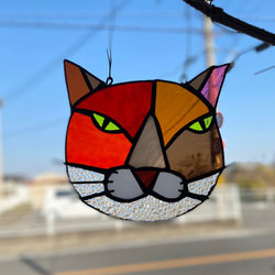 　猫図鑑【ハチワレ赤】⚫︎猫の日2023《猫サンキャッチャー》ステンドグラス 3枚目の画像