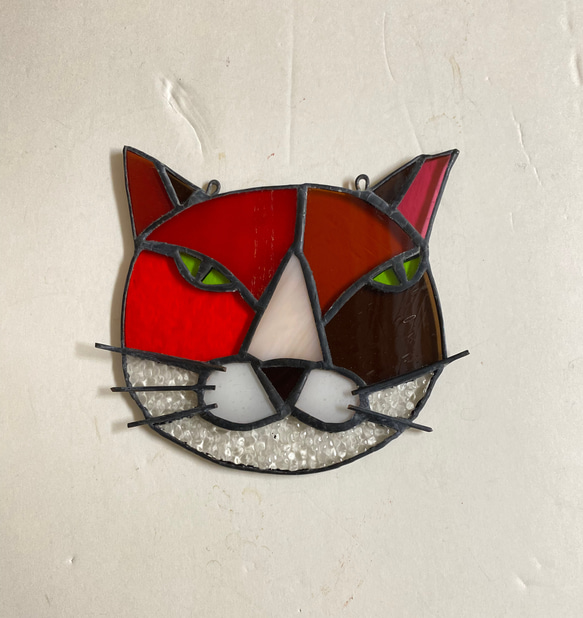 　猫図鑑【ハチワレ赤】⚫︎猫の日2023《猫サンキャッチャー》ステンドグラス 4枚目の画像