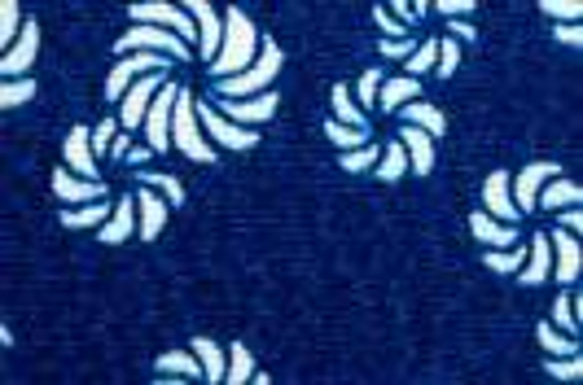 太陽の象徴 毛卍文 巻毛文 獅子舞の模様 レーヨンちりめん生地 紺色(0643-43) 4枚目の画像