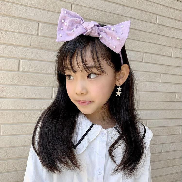 ⭐︎パール切り替えビッグリボンカチューシャ⭐︎　ペールブルー　ジュニア　キッズ　ヘアアレンジ　ヘアアクセサリー　 14枚目の画像