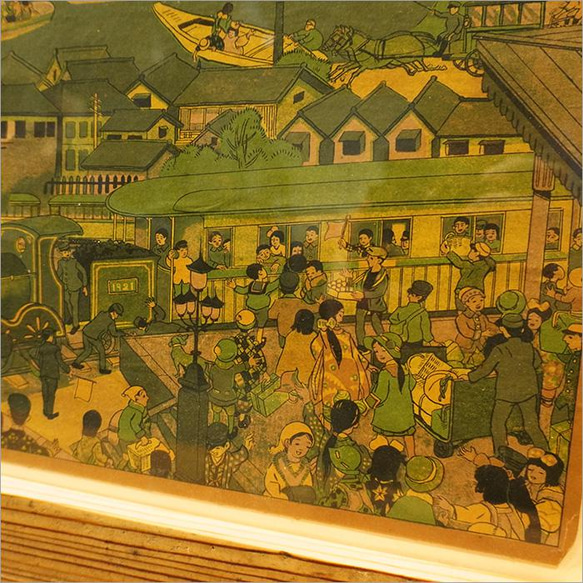 明治絵画レプリカと、古材木枠フレームのセット 額入り 額縁 古い アンティーク フォトフレーム ウッドフレーム モダン 6枚目の画像