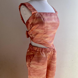 着物リメイク 洗える着物　ウエストゴムパンツ　ピンク桜柄　　リラックスパンツ 6枚目の画像
