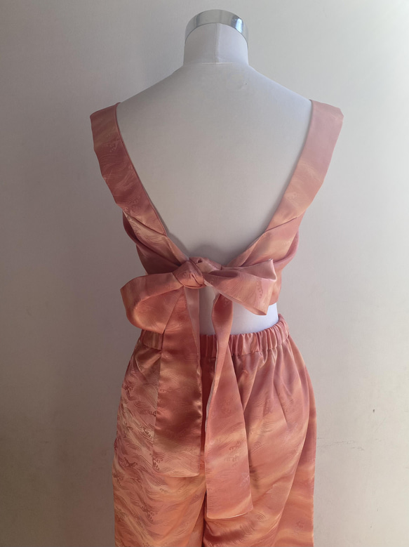 着物リメイク 洗える着物　ウエストゴムパンツ　ピンク桜柄　　リラックスパンツ 5枚目の画像