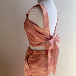 着物リメイク 洗える着物　ウエストゴムパンツ　ピンク桜柄　　リラックスパンツ 4枚目の画像