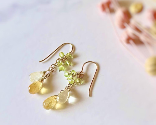 作家様の平和の鳩　ブルートパーズ＆ヘリオドールのピアス他　14kgf ウクライナ作家様の平和の鳩 ブルートパーズ＆ヘリオドールのピアス他