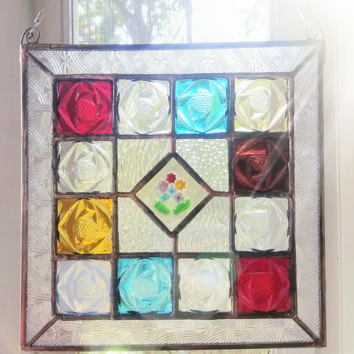 ステンドグラス アンティーク調パネル　ローズガラス使用 ステンドグラス アンティーク調パネル ローズガラス使用 ステンド