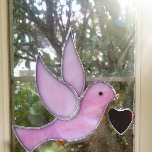サンキャッチャー♡ハンドメイド「ピンクのステンドグラス♥40mm 