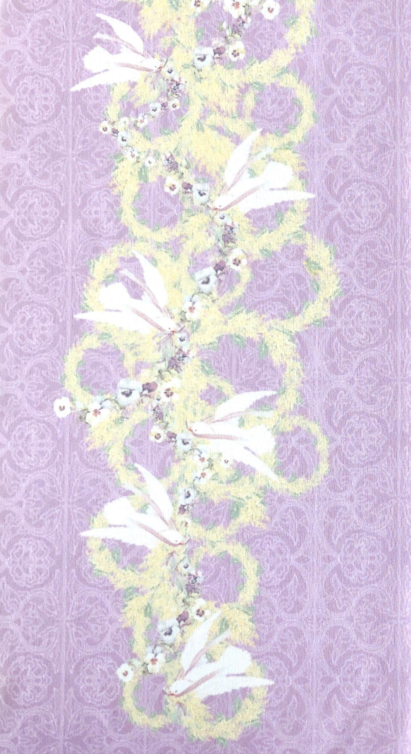 【ミモザと鳩半襟】京紫 4枚目の画像