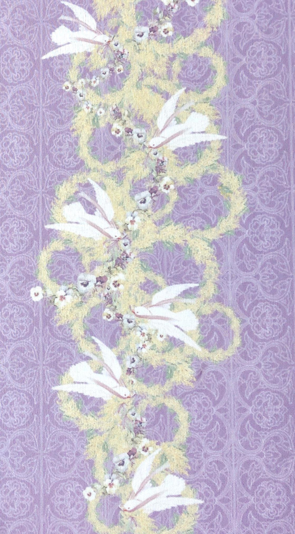 【ミモザと鳩半襟】古代紫 4枚目の画像