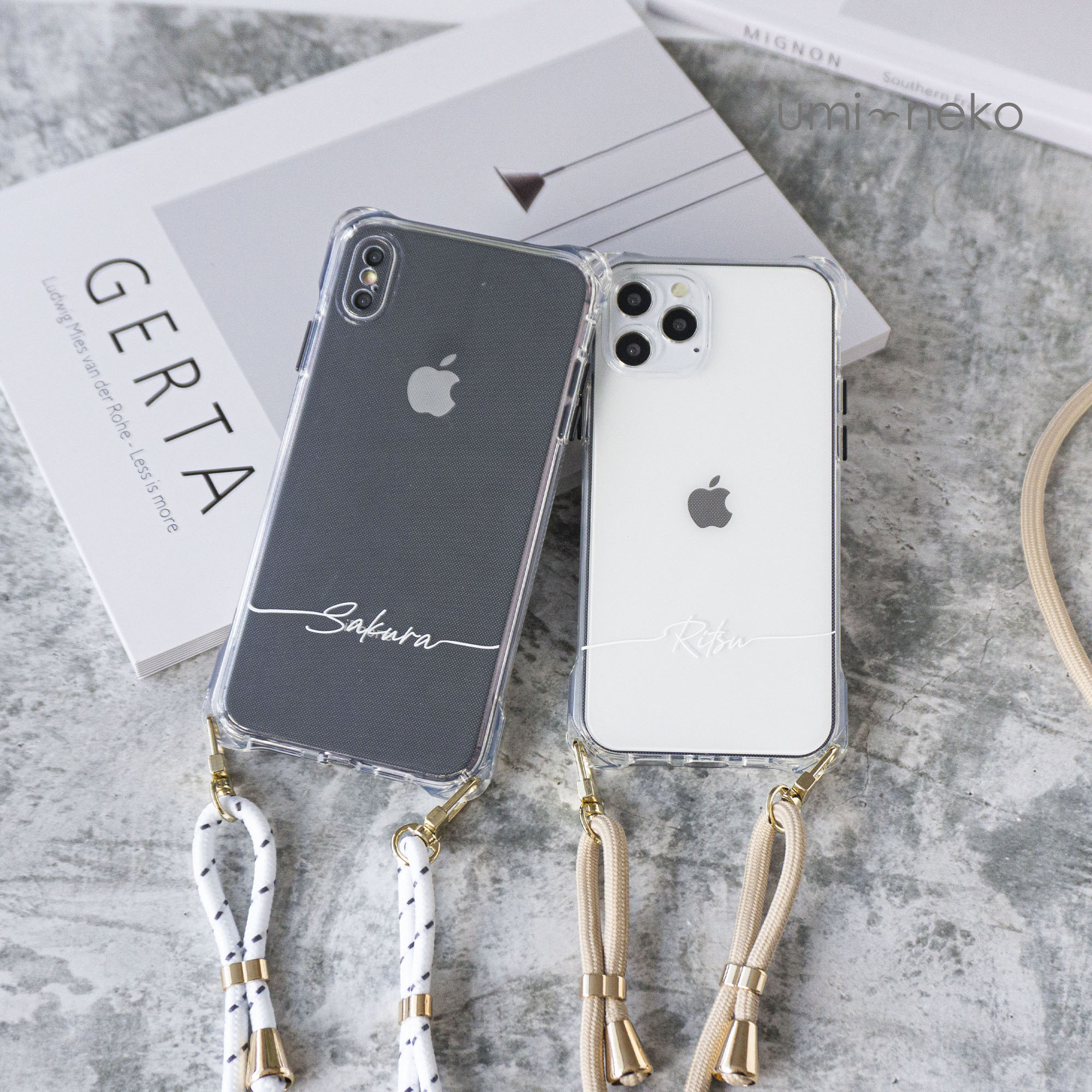 iPhone限定 スマホケース HMストラップ付 【 TPUクリアケース 名