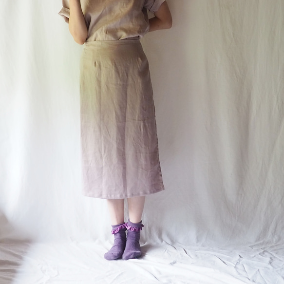 SALE　アンティークモーヴ　リネンのラップスカート 7枚目の画像