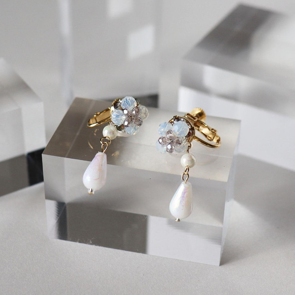 .022_ plane spring support earring　イヤリング/パールフラワーゴールド 4枚目の画像