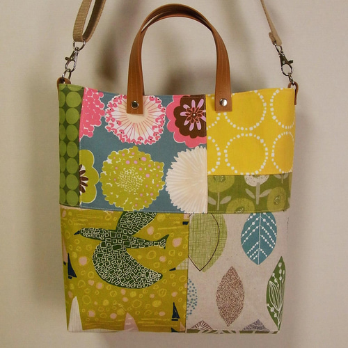 2ウェイショルダーバッグ パッチワーク グリーン 2wayバッグ