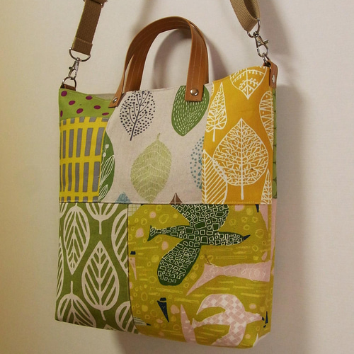 2ウェイショルダーバッグ パッチワーク グリーン 2wayバッグ