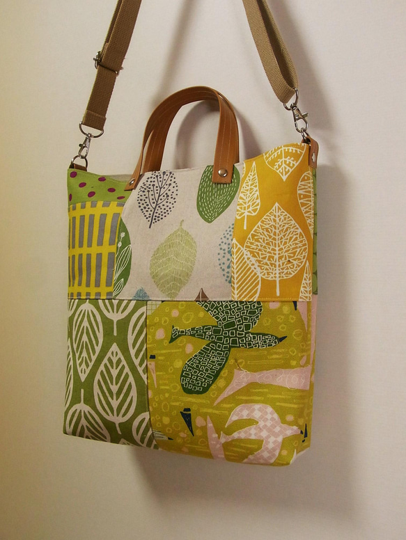 2ウェイショルダーバッグ パッチワーク グリーン 2wayバッグ