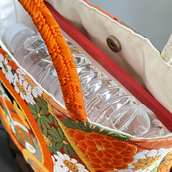 帯リメイクバッグ　アンティーク　宝尽くし文様　持ち手オレンジ　ミニトートバッグ　和装バッグ　帯バッグ　 7枚目の画像