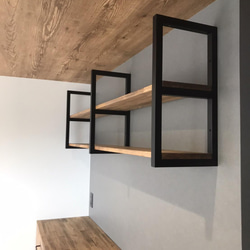 アイアンシェルフ (パイン集成 1400×250×202枚／壁掛けアイアン2個