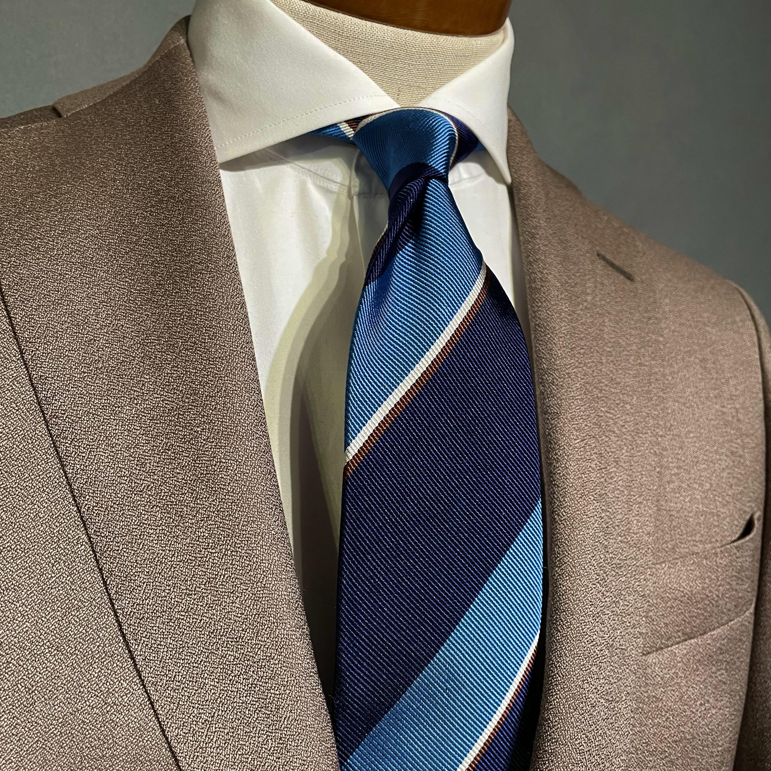 【限定】1点物　ブルー　ストライプ　ネクタイ　国産生地　プレゼント【別途】名入れ　イニシャル　刺繍　オーダー