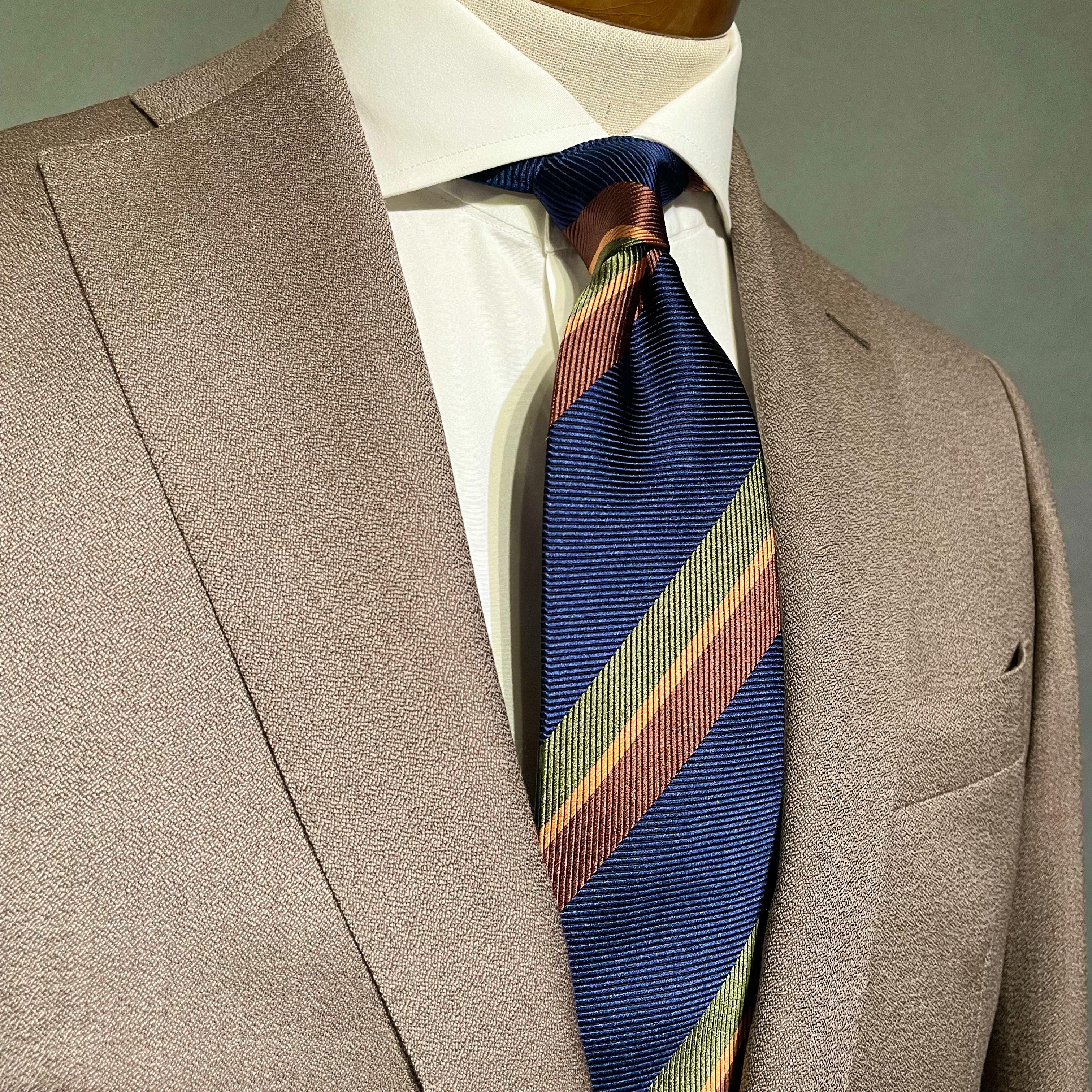 【限定】１点物／ネイビー／グリーン／イタリアシルク／ネクタイ／プレゼント　【別途】メッセージ・イニシャル刺繍オーダー