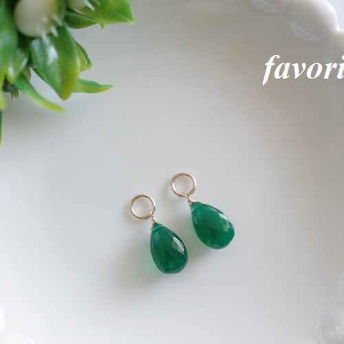 14kgfグリーンオニキス・ペリドットピアス/イヤリング