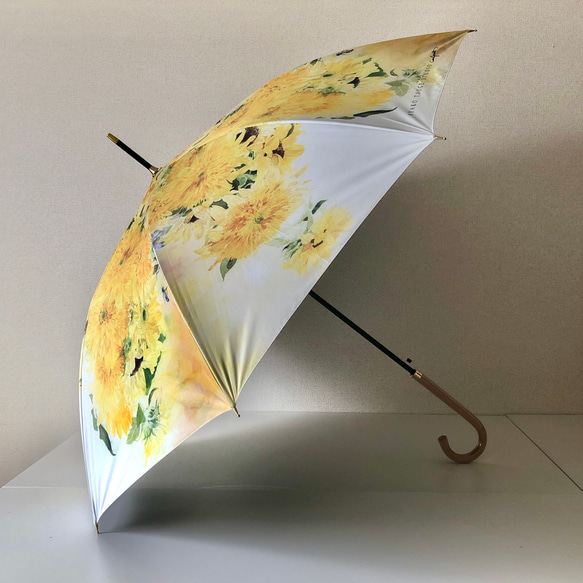 【8月30日締め切り】　遮光率99.99% UVカット率99.9%　日本製・晴雨兼用傘「向日葵と青い蜂」 3枚目の画像