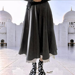 (13)ペチコート付きスカート　フレアスカート　サーキュラー　グレー 10枚目の画像