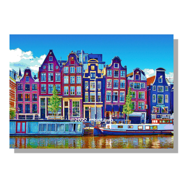 【選べる3枚組ポストカード】オランダ アムステルダムの街角【作品No.323】 1枚目の画像