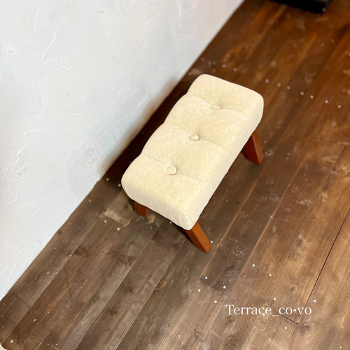 【美品】アンティーク 和紙ベルベット スツール 作家ハンドメイド 和紙ベルベット スツール 『earth colour 雲』「白色」 椅子（チェアー