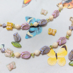 羽織紐　チューリップと蝶々　pastel 1枚目の画像